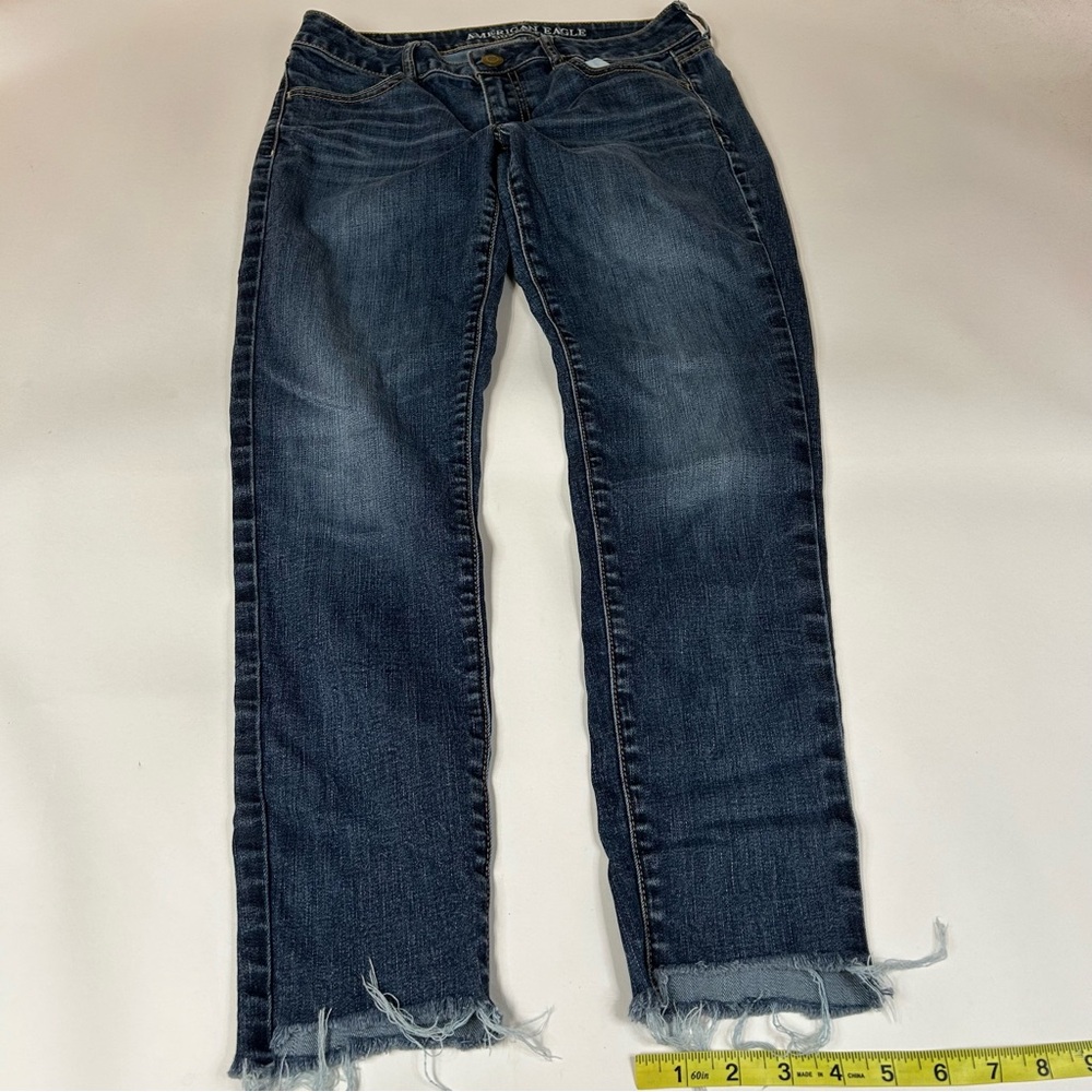 Y2K American Eagle Women’s Size 8 Jegging Jeans Dark Wash Raw Hem Stretch #0537 - Picture 10 of 11